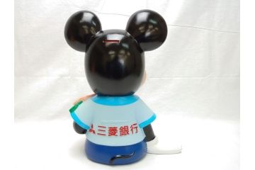 当時物　三菱銀行　ノベルティー　ソフビ　2体セット　レトロな表情が可愛いミッキー&ミニーの古い貯金箱(カウンター用、店頭用、企業物、非売品、コインバンク、ディズニー)(R-062372)