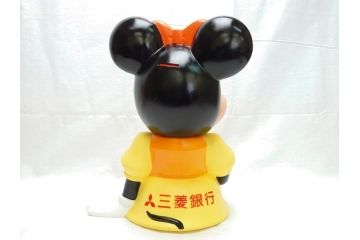 当時物　三菱銀行　ノベルティー　ソフビ　2体セット　レトロな表情が可愛いミッキー&ミニーの古い貯金箱(カウンター用、店頭用、企業物、非売品、コインバンク、ディズニー)(R-062372)