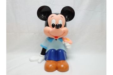 当時物　三菱銀行　ノベルティー　ソフビ　2体セット　レトロな表情が可愛いミッキー&ミニーの古い貯金箱(カウンター用、店頭用、企業物、非売品、コインバンク、ディズニー)(R-062373)
