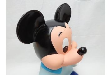 当時物　三菱銀行　ノベルティー　ソフビ　2体セット　レトロな表情が可愛いミッキー&ミニーの古い貯金箱(カウンター用、店頭用、企業物、非売品、コインバンク、ディズニー)(R-062373)