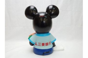 当時物　三菱銀行　ノベルティー　ソフビ　2体セット　レトロな表情が可愛いミッキー&ミニーの古い貯金箱(カウンター用、店頭用、企業物、非売品、コインバンク、ディズニー)(R-062373)