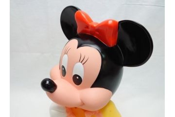 当時物　三菱銀行　ノベルティー　ソフビ　2体セット　レトロな表情が可愛いミッキー&ミニーの古い貯金箱(カウンター用、店頭用、企業物、非売品、コインバンク、ディズニー)(R-062373)