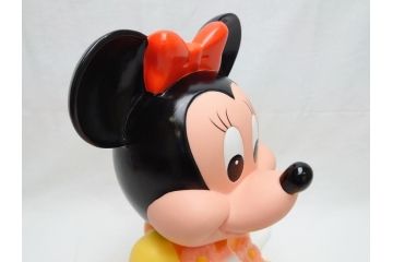 当時物　三菱銀行　ノベルティー　ソフビ　2体セット　レトロな表情が可愛いミッキー&ミニーの古い貯金箱(カウンター用、店頭用、企業物、非売品、コインバンク、ディズニー)(R-062373)
