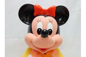 当時物　三菱銀行　ノベルティー　ソフビ　2体セット　レトロな表情が可愛いミッキー&ミニーの古い貯金箱(カウンター用、店頭用、企業物、非売品、コインバンク、ディズニー)(R-062373)