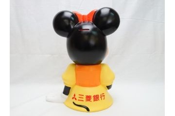 当時物　三菱銀行　ノベルティー　ソフビ　2体セット　レトロな表情が可愛いミッキー&ミニーの古い貯金箱(カウンター用、店頭用、企業物、非売品、コインバンク、ディズニー)(R-062373)