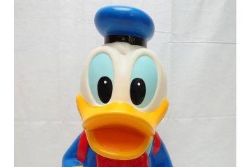 当時物　三菱銀行　ノベルティー　ソフビ　2体セット　遠足姿　レトロな表情が可愛いドナルド&デイジーの古い貯金箱(カウンター用、店頭用、企業物、非売品、コインバンク、ディズニー)(R-062375)
