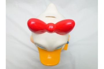 当時物　三菱銀行　ノベルティー　ソフビ　2体セット　遠足姿　レトロな表情が可愛いドナルド&デイジーの古い貯金箱(カウンター用、店頭用、企業物、非売品、コインバンク、ディズニー)(R-062375)