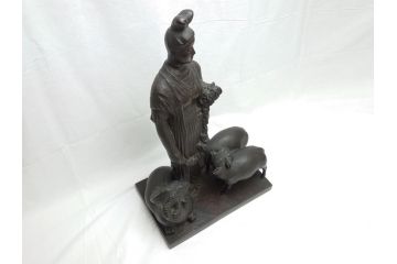 TAKEZO　新海竹蔵　ブロンズ　穏やかな表情の女性と羊の置物(置き物、近代彫刻)(R-062376)