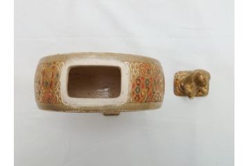 激レア!　明治時代　薩摩錦手　花と人物図鼠蓋太鼓形香炉　繊細な職人技が光る香炉(鑑定書付き、共箱付き、置物、ディスプレイ、仏具)(R-062379)