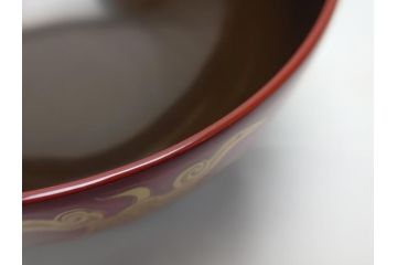 明治期　蒔絵　朱塗り　木製　漆器　雲鶴吸物椀　4寸　約12cm　鮮やかな朱色が食卓を華やかにする蓋付き椀10客セット(和食器、共箱付き、四寸)(R-062380)