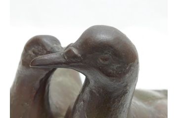 昭和17年　三澤寛(三沢寛)　ブロンズ　幸福の鳩(はと、ハト、つがい、ディスプレイ、オブジェ、共箱付き)(R-062381)