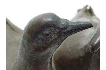 昭和17年　三澤寛(三沢寛)　ブロンズ　幸福の鳩(はと、ハト、つがい、ディスプレイ、オブジェ、共箱付き)(R-062381)