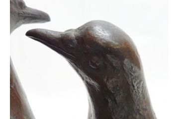 昭和17年　三澤寛(三沢寛)　ブロンズ　幸福の鳩(はと、ハト、つがい、ディスプレイ、オブジェ、共箱付き)(R-062381)