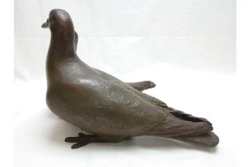 昭和17年　三澤寛(三沢寛)　ブロンズ　幸福の鳩(はと、ハト、つがい、ディスプレイ、オブジェ、共箱付き)(R-062381)