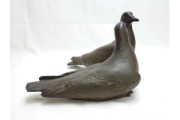 昭和17年　三澤寛(三沢寛)　ブロンズ　幸福の鳩(はと、ハト、つがい、ディスプレイ、オブジェ、共箱付き)(R-062381)