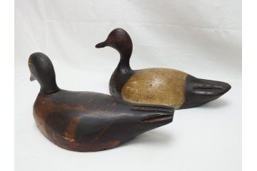 フランスビンテージ　1950年代　木彫り　木のぬくもりを感じられるデコイ2点セット(鴨、置物、置き物、模型、ディスプレイ、インテリア、ヴィンテージ)(R-062383)