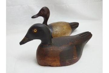 フランスビンテージ　1950年代　木彫り　木のぬくもりを感じられるデコイ2点セット(鴨、置物、置き物、模型、ディスプレイ、インテリア、ヴィンテージ)(R-062383)