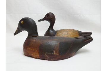 フランスビンテージ　1950年代　木彫り　木のぬくもりを感じられるデコイ2点セット(鴨、置物、置き物、模型、ディスプレイ、インテリア、ヴィンテージ)(R-062383)