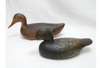 ドイツビンテージ　1945年　つぶらな瞳が可愛らしいデコイ2点セット(鴨、置物、置き物、模型、ディスプレイ、インテリア、ヴィンテージ)(R-062384)