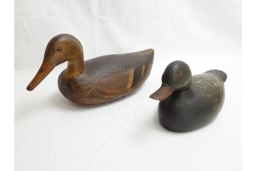 ドイツビンテージ　1945年　つぶらな瞳が可愛らしいデコイ2点セット(鴨、置物、置き物、模型、ディスプレイ、インテリア、ヴィンテージ)(R-062384)