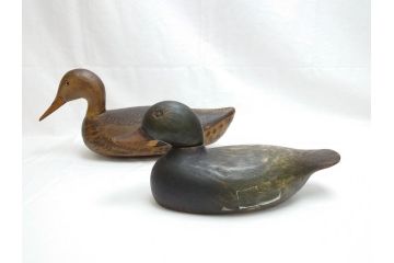 ドイツビンテージ　1945年　つぶらな瞳が可愛らしいデコイ2点セット(鴨、置物、置き物、模型、ディスプレイ、インテリア、ヴィンテージ)(R-062384)