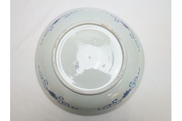 江戸期　古伊万里　染付　城　波に鶴文　亀文　1尺3寸皿　約38.5cm　珍しい図柄の大皿(一尺三寸、和食器、和皿)(R-062387)