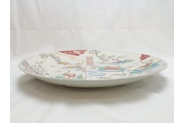 幕末期　伊万里焼　色絵　梅　双鶴　花文　1尺4寸皿　約41cm　色彩豊かで食卓が華やぐ大皿(一尺四寸、和食器、和皿)(R-062388)