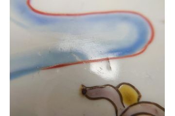 幕末期　伊万里焼　色絵　梅　双鶴　花文　1尺4寸皿　約41cm　色彩豊かで食卓が華やぐ大皿(一尺四寸、和食器、和皿)(R-062388)
