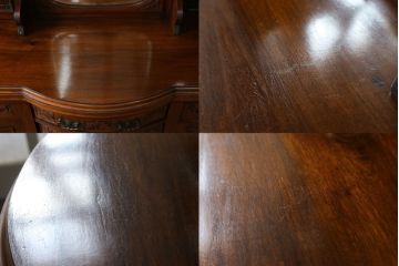 イギリスアンティーク　艶と深みのある色合いが美しい!!高級マホガニー材に繊細な彫刻を施したパーラーキャビネット(飾り棚、戸棚、収納棚)(R-062390)