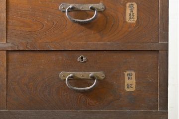 和製アンティーク　前面欅(ケヤキ)材　引き出し9杯　小物収納に活躍する薬箪笥(ローチェスト、道具箪笥、薬タンス、引き出し、収納箪笥)(R-062406)