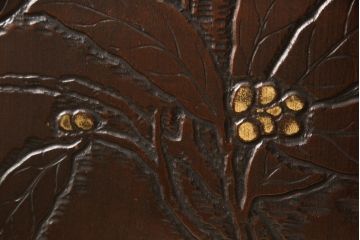 和製アンティーク　彫刻家　山根八春(やまねやつはる、はっしゅん)　背もたれの植物柄やレリーフが目を惹くチェア2脚セット(ダイニングチェア、アームレスチェア、椅子、イス)(R-062412)
