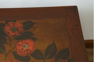 和製ビンテージ　彫刻家　山根八春(やまねやつはる、はっしゅん)　椿の図柄が華やかな空間を演出してくれるローテーブル　(R-062420)