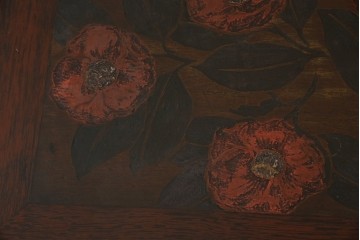 和製ビンテージ　彫刻家　山根八春(やまねやつはる、はっしゅん)　椿の図柄が華やかな空間を演出してくれるローテーブル　(R-062422)