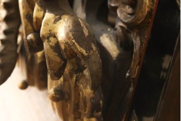 和製アンティーク　明治〜大正期　龍の図　時代物　寺院仏具　立体的な彫刻が圧巻!　金箔をふんだんに使った欄間(明り取り、明かり取り、建具、ディスプレイ)(R-062425)