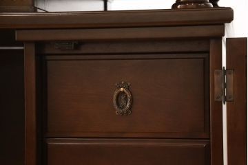 和製ビンテージ　国会議事堂納品の高級家具メーカー　徳田家具　細部まで丁寧につくりこまれた重厚感たっぷりの両袖デスク(ワークデスク、机、在宅用、在宅ワーク、ヴィンテージ)(R-062426)