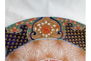 極上品!　江戸期　古伊万里　金彩　色絵　錦手　獅子　鳥　花文　1尺5寸皿　約46.5cm　繊細な筆書きにより珍しい図柄を描いた大皿(一尺五寸、和食器、和皿)(R-062429)
