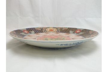 極上品!　江戸期　古伊万里　金彩　色絵　錦手　獅子　鳥　花文　1尺5寸皿　約46.5cm　繊細な筆書きにより珍しい図柄を描いた大皿(一尺五寸、和食器、和皿)(R-062429)