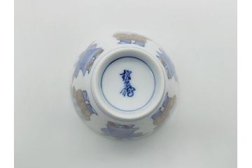 十二代目　酒井田柿右衛門　染錦　唐人物画　2.8寸　約8.5cm　湯呑み5客セット(汲出、共箱付き、蕎麦猪口、和食器、二寸八分)(R-062430)
