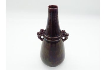 特作　二代　徳田八十吉(百吉)　九谷焼　深厚釉　龍耳　花生(花瓶、共箱付き)(R-062432)