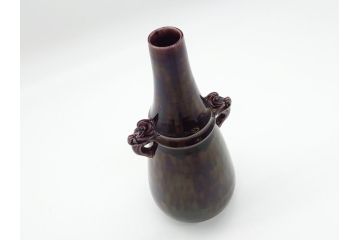 特作　二代　徳田八十吉(百吉)　九谷焼　深厚釉　龍耳　花生(花瓶、共箱付き)(R-062432)