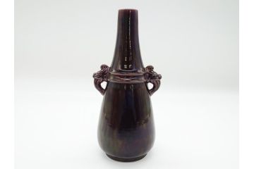 特作　二代　徳田八十吉(百吉)　九谷焼　深厚釉　龍耳　花生(花瓶、共箱付き)(R-062432)