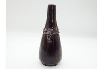 特作　二代　徳田八十吉(百吉)　九谷焼　深厚釉　龍耳　花生(花瓶、共箱付き)(R-062432)