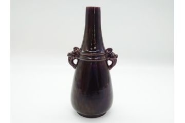 特作　二代　徳田八十吉(百吉)　九谷焼　深厚釉　龍耳　花生(花瓶、共箱付き)(R-062432)