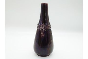 特作　二代　徳田八十吉(百吉)　九谷焼　深厚釉　龍耳　花生(花瓶、共箱付き)(R-062432)