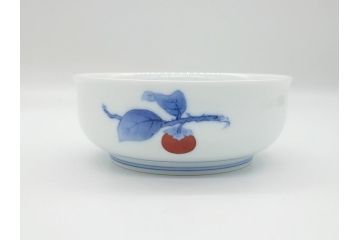人間国宝　十四代　酒井田柿右衛門　染錦　柿文　5寸皿　約15cm　鉢(中皿、五寸、和食器、和皿、共箱付き)(R-062452)