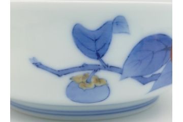 人間国宝　十四代　酒井田柿右衛門　染錦　柿文　5寸皿　約15cm　鉢(中皿、五寸、和食器、和皿、共箱付き)(R-062452)