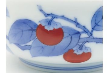 人間国宝　十四代　酒井田柿右衛門　染錦　柿文　5寸皿　約15cm　鉢(中皿、五寸、和食器、和皿、共箱付き)(R-062452)