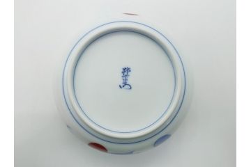 人間国宝　十四代　酒井田柿右衛門　染錦　柿文　5寸皿　約15cm　鉢(中皿、五寸、和食器、和皿、共箱付き)(R-062452)