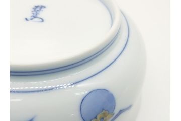 人間国宝　十四代　酒井田柿右衛門　染錦　柿文　5寸皿　約15cm　鉢(中皿、五寸、和食器、和皿、共箱付き)(R-062452)