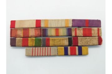 旧日本軍　9勲章(11連吊りホルダー付き)&11連略綬セット(従軍記章、連結金具、太陽勲章/大禮(大礼)記念章/功労章/紀元二千六百年祝典記念章/蒙古総合自治政府肇建功労章など)(R-062453)